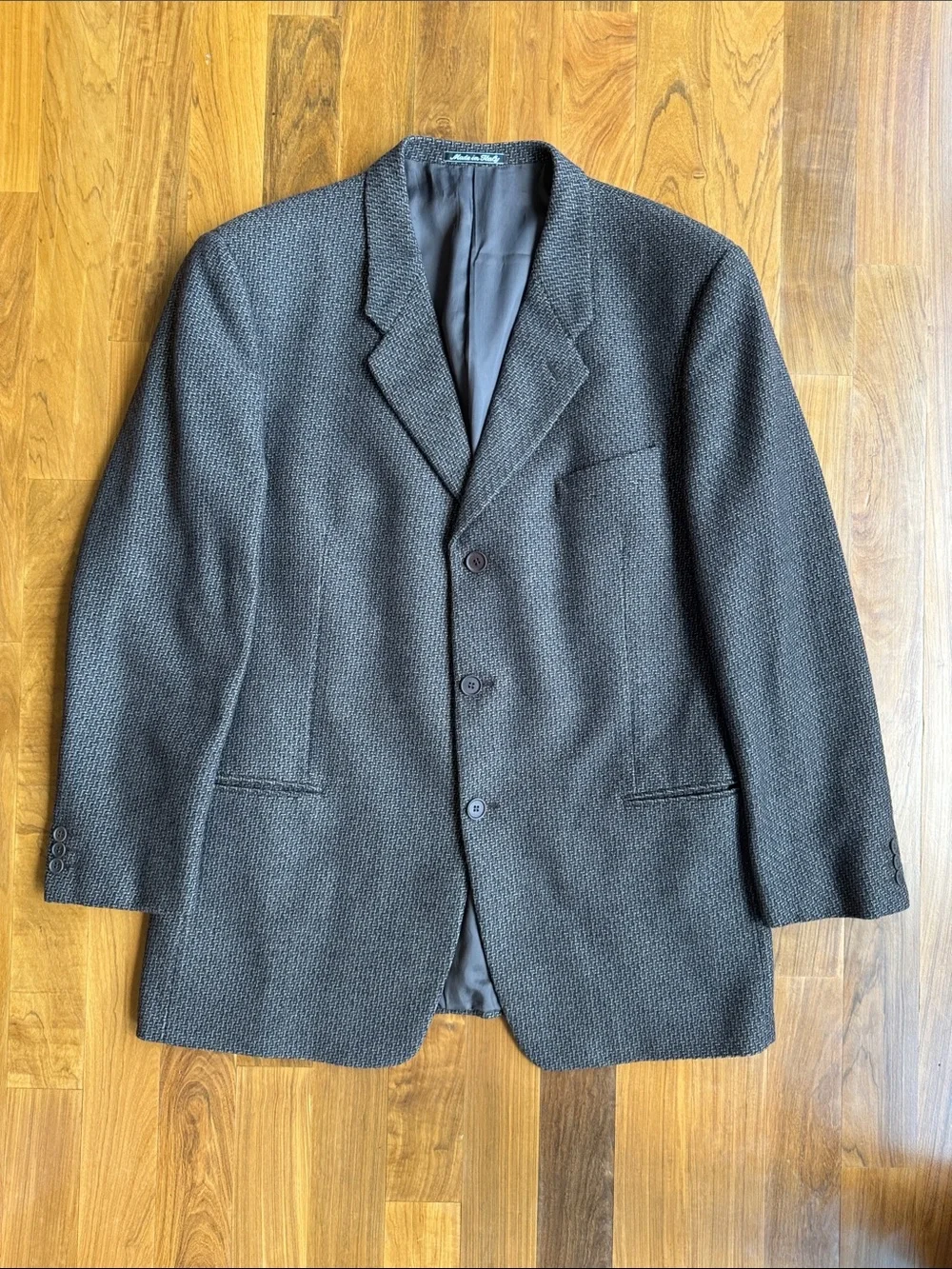 VTG 90s Giorgio Armani Brown/Green/Black Textured Three-Button Wool Blazer 44L